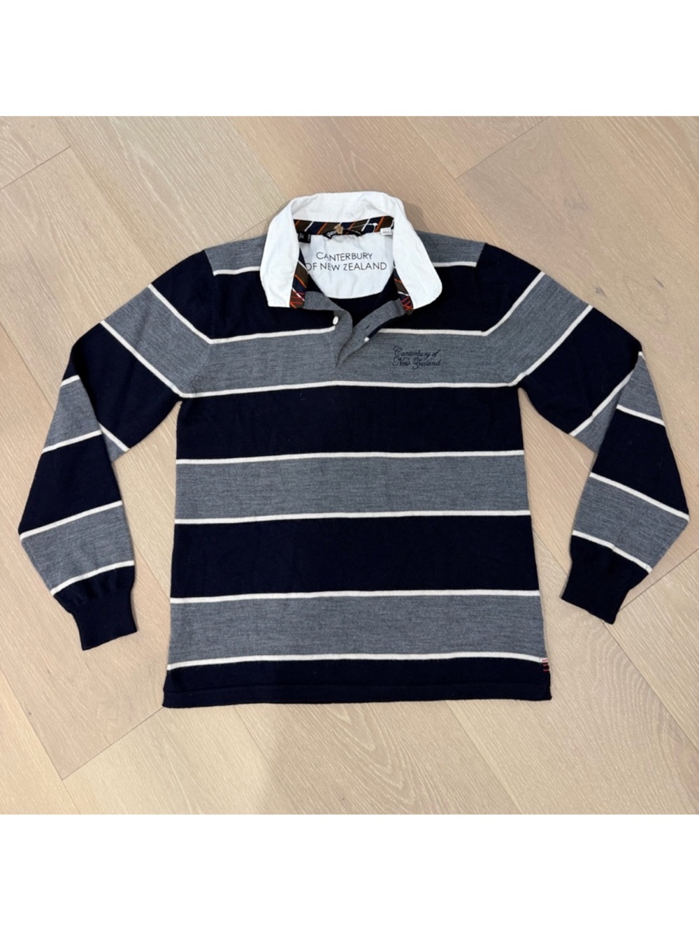 Canterbury Men's Navy & Gray Striped wool Rugby Polo